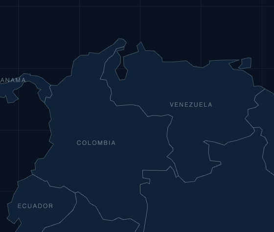 Map of northern South America showing the Cúcuta site, the Curaçao gateway and the gBird-17 serving beam